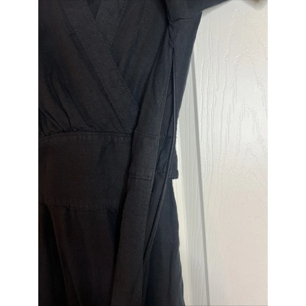 Anthropologie Maeve Short Sleeve Jumpsuit Sz 6 Black Split Flare Leg Viscose
